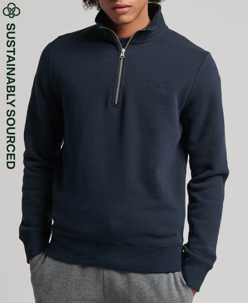 Superdry Vintage Logo Embroidered Zip Henley Top Eclipse