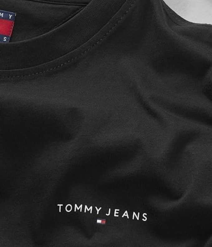 Tommy Jeans Mens Linear Chest Text T-Shirt Black Northern Ireland