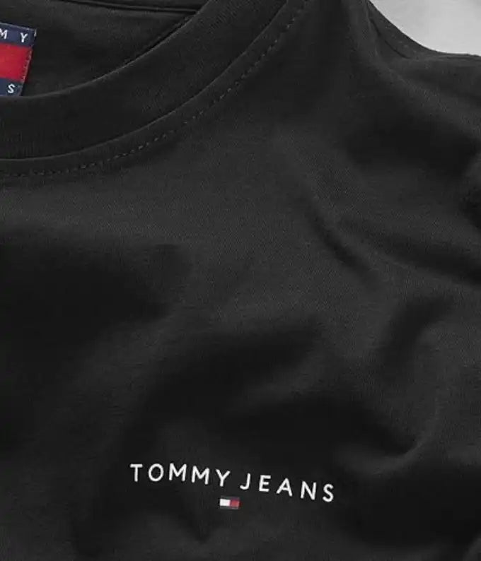 Tommy Jeans Mens Linear Chest Text T-Shirt Black Northern Ireland