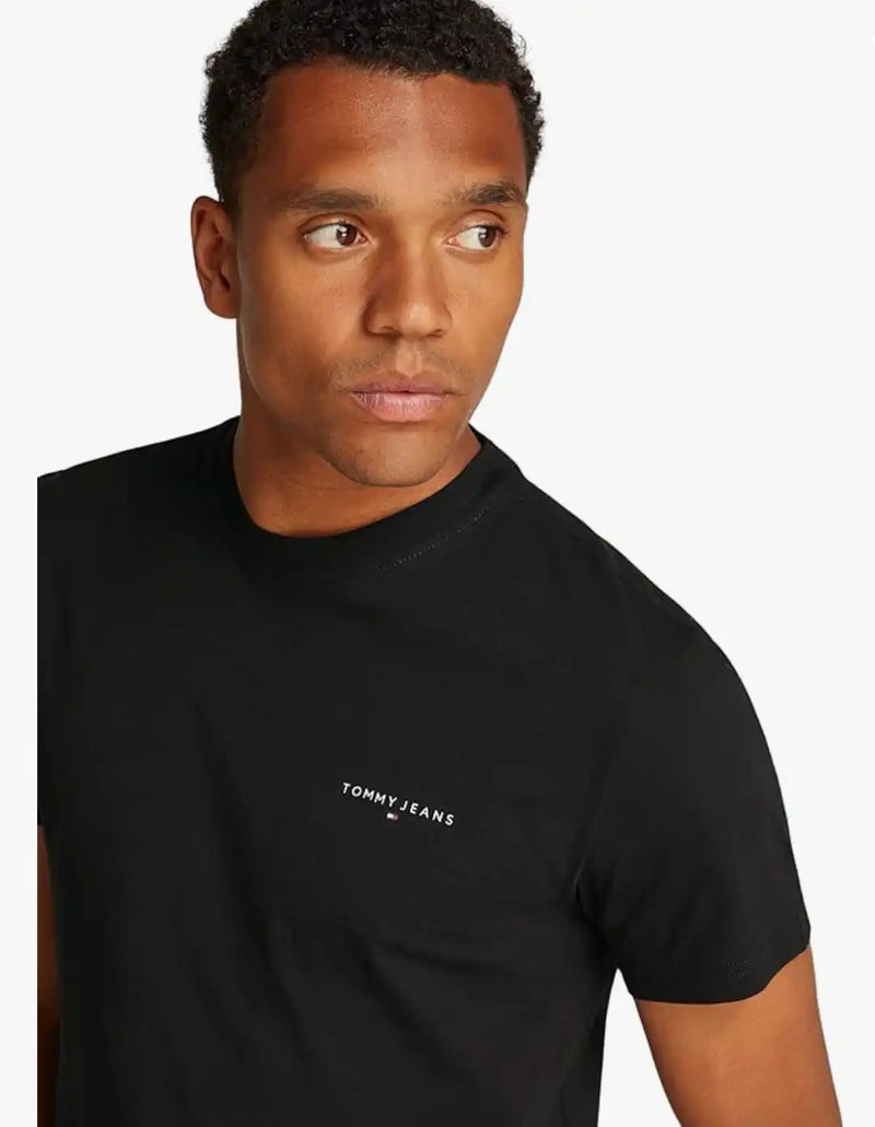 Tommy Jeans Mens Linear Chest Text T-Shirt Black Northern Ireland