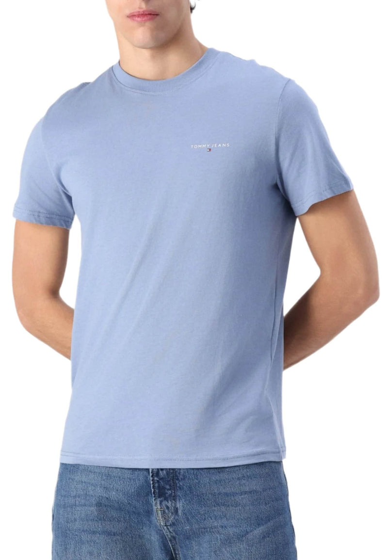 Tommy Jeans Mens Linear Chest Text T-Shirt Colorado Blue Northern