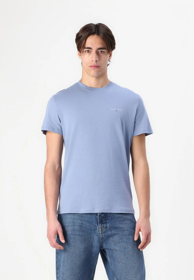 Tommy Jeans Mens Linear Chest Text T-Shirt Colorado Blue Northern