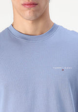 Tommy Jeans Mens Linear Chest Text T-Shirt Colorado Blue Northern