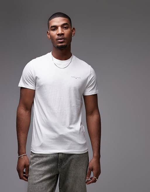 Tommy Jeans Mens Linear Chest Text T-Shirt Ecru White Northern