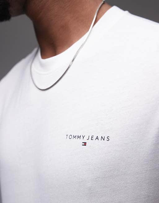 Tommy Jeans Mens Linear Chest Text T-Shirt Ecru White Northern