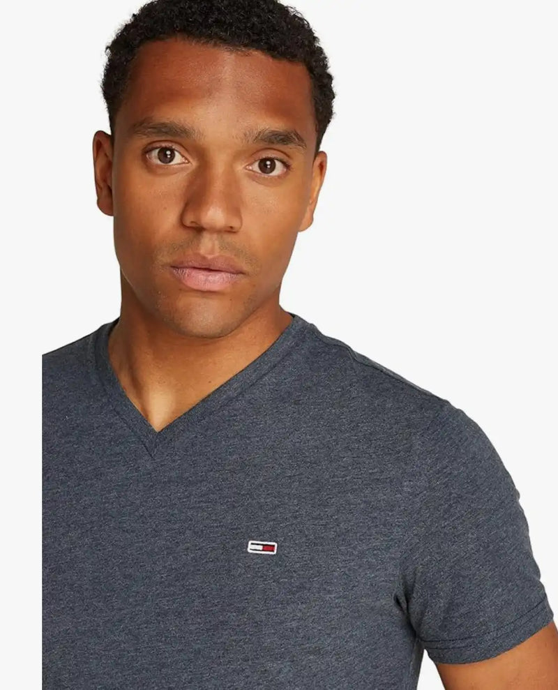 Tommy Jeans Mens Slim Jaspe V-Neck T-Shirt Dark Night Navy Northern