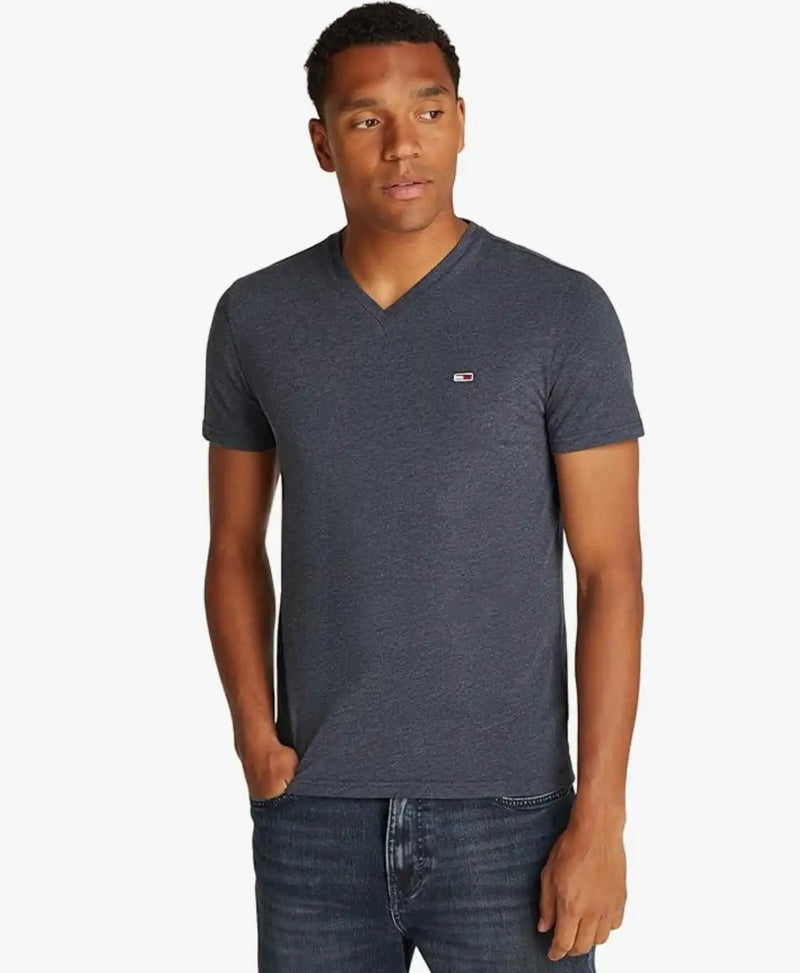 Tommy Jeans Mens Slim Jaspe V-Neck T-Shirt Dark Night Navy Northern