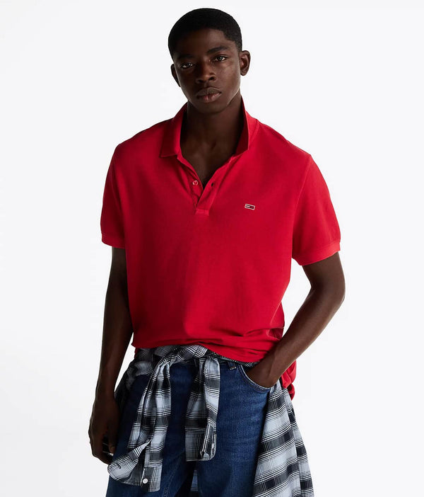 Tommy Jeans Mens Slim Placket Polo Shirt Red Hot Northern Ireland