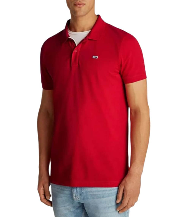 Tommy Jeans Mens Slim Placket Polo Shirt Red Hot Northern Ireland
