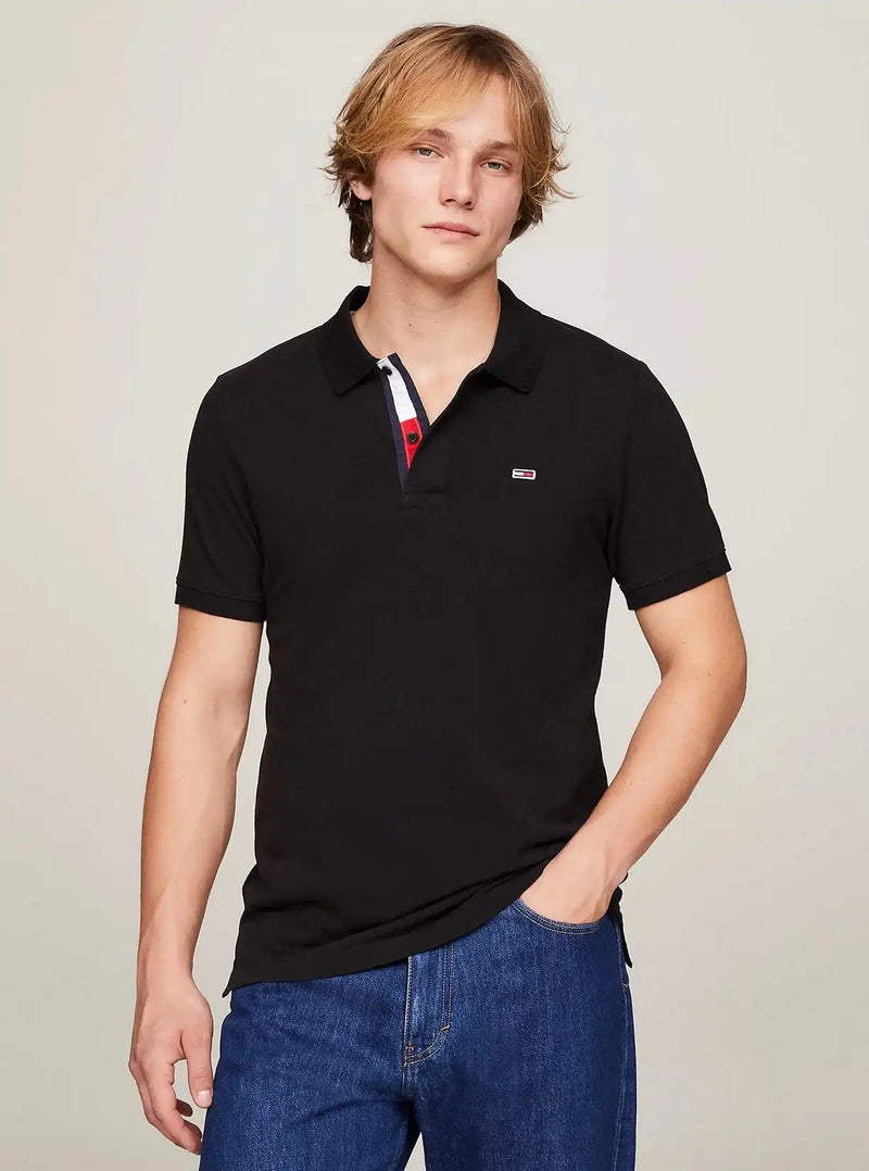 Tommy Jeans Slim Fit Placket Polo Black