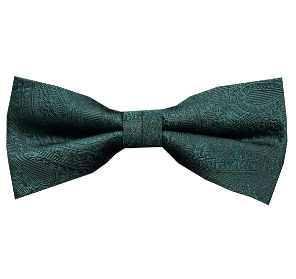 Vichi Mens Bow Tie & Pocket Sqaure Set Dark Green Paisley Northern