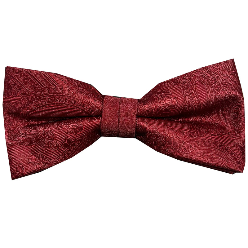 Vichi Mens Bow Tie & Pocket Sqaure Set Dark Red Paisley Northern