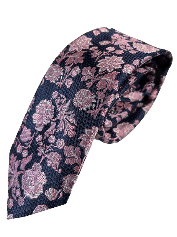 Vichi Mens Tie & Pocket Square Set Floral Navy/Pink Ballynahinch