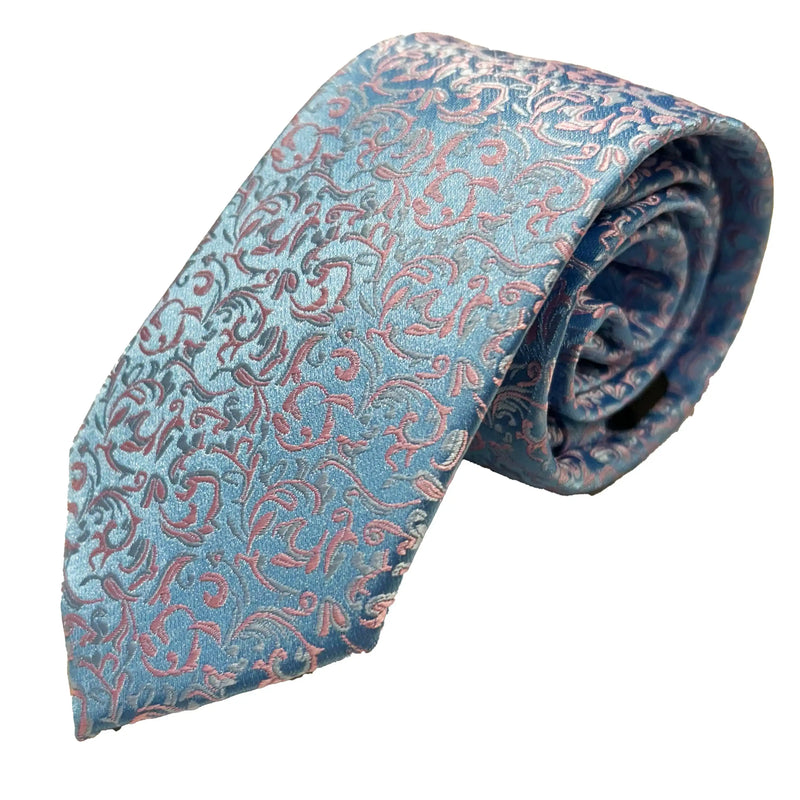 Vichi Mens Tie & Pocket Square Set Paisley Blue/Pink Northern Ireland