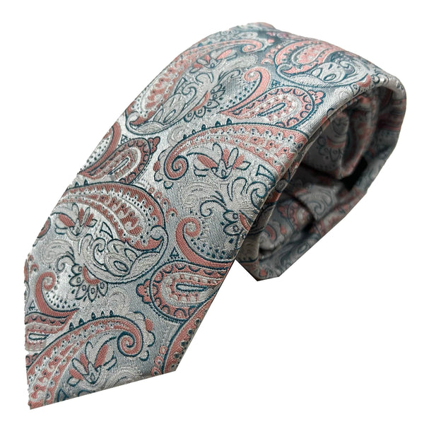 Vichi Mens Tie & Pocket Square Set Paisley Green/Pink Northern Ireland