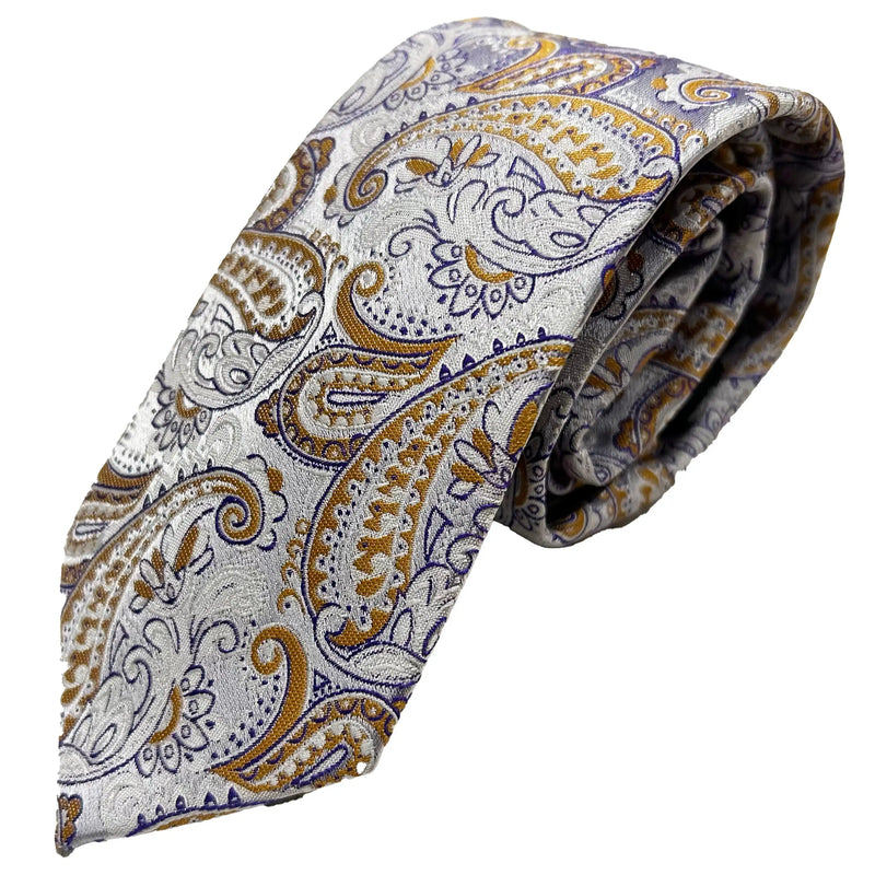 Vichi Mens Tie & Pocket Square Set Paisley Lilac/Gold Northern Ireland