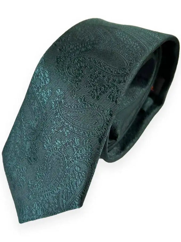 Vichi Mens Tie & Pocket Square Set Paisley Print Dark Green
