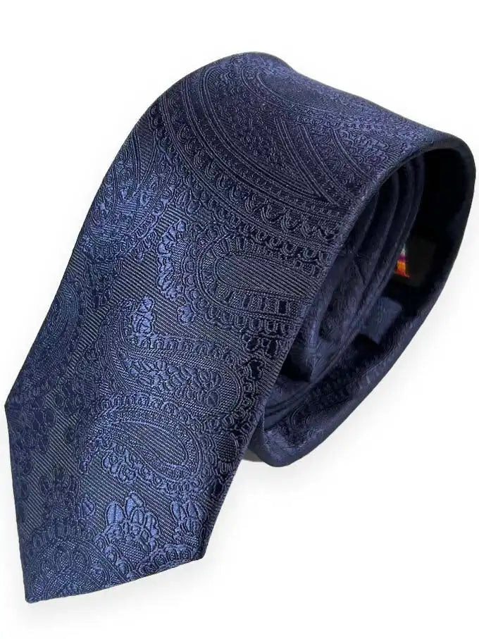 Vichi Mens Tie & Pocket Square Set Paisley Print Navy Ballynahinch