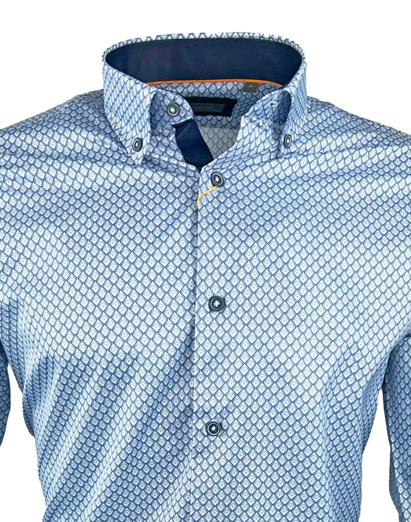 White Label Casual Shirt White/Navy/Blue Diamond Print Northern