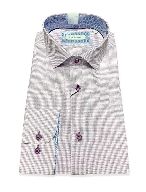 White Label Formal Shirt 82089 Tapered Fit Wine Micro Check 