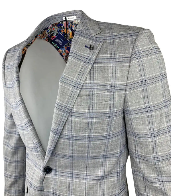 White Label Mens Jacket Tapered Fit Grey/Navy POW Check Ballynahinch