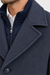 White Label Mens Overcoat With Gilet Insert Navy Melange Northern