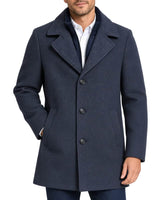 White Label Mens Overcoat With Gilet Insert Navy Melange Northern
