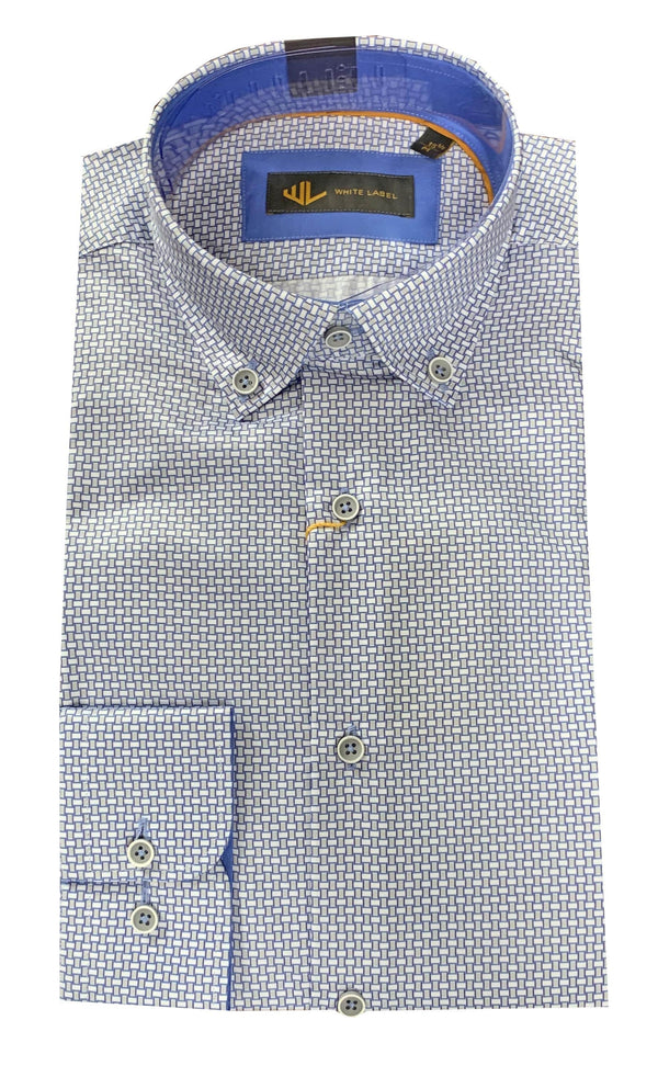 White Label Men’s Shirt Tapered Fit Grey/Blue Square Print