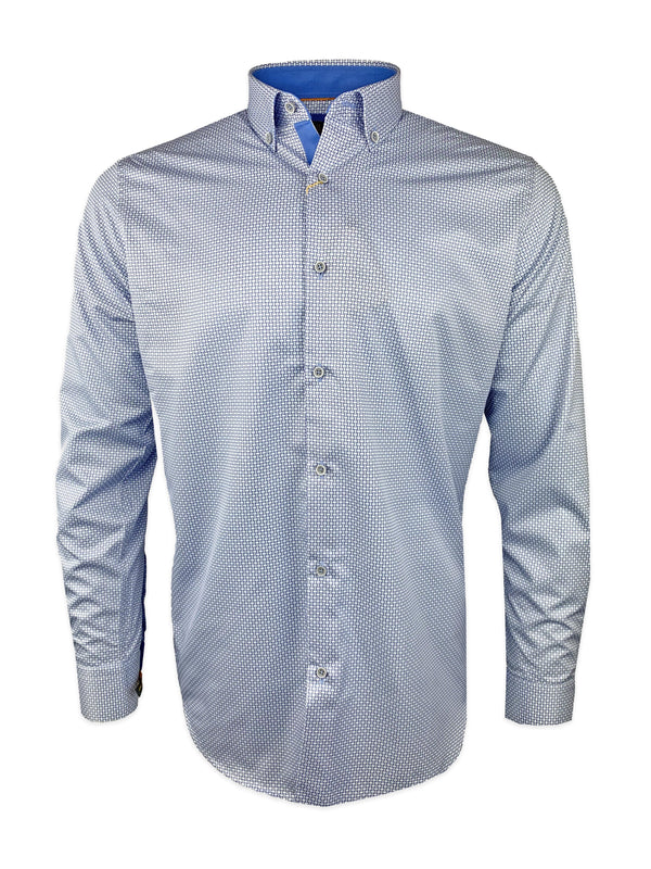 White Label Men’s Shirt Tapered Fit Grey/Blue Square Print