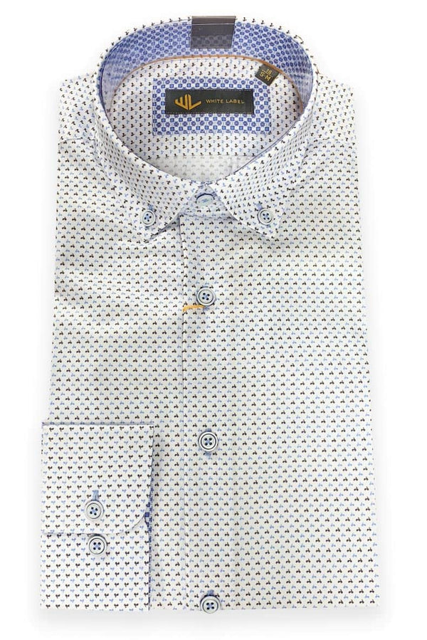 White Label Men’s Shirt Tapered Fit White/Blue Motorbike