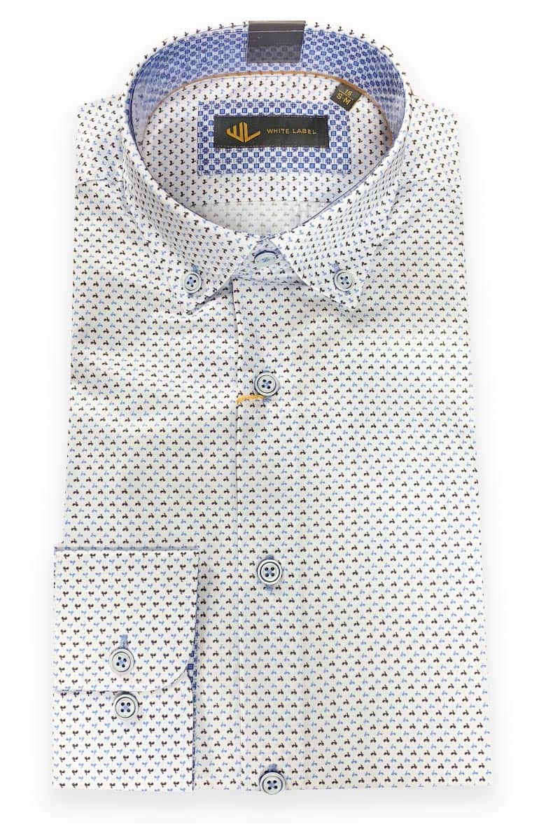 White Label Men’s Shirt Tapered Fit White/Blue Motorbike