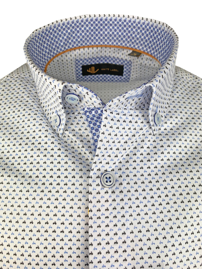 White Label Men’s Shirt Tapered Fit White/Blue Motorbike