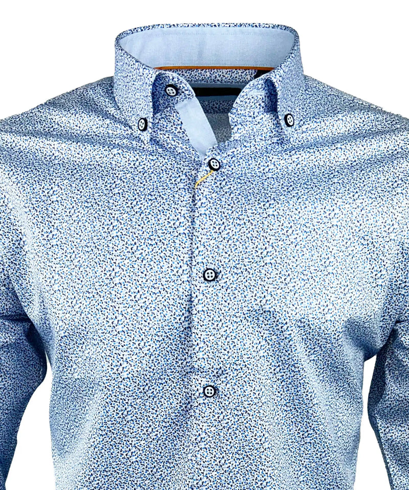 White Label Mens Tapered Casual Shirt Blue Floral Print Northern