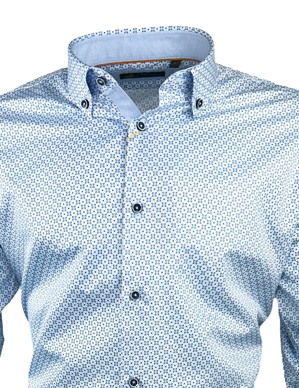 White Label Mens Tapered Casual Shirt Blue Star Print Northern