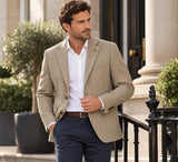 White Label Mens Tapered Fit Taupe Twill Blazer Jacket Northern