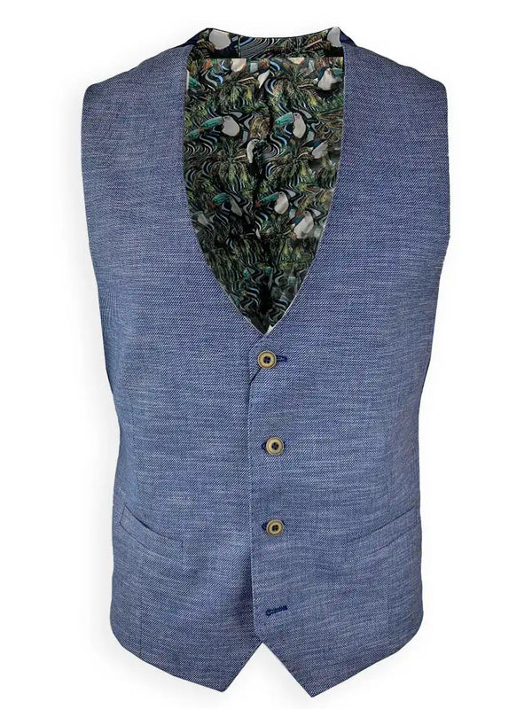 White Label Mens Waistcoat Tapered Fit Blue Summer Twill Ballynahinch