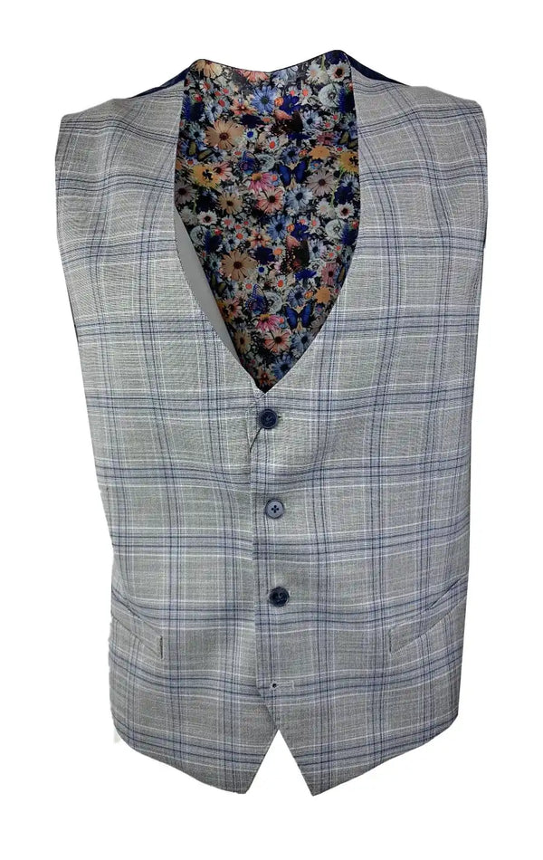 White Label Mens Waistcoat Tapered Fit Grey/Navy POW Check