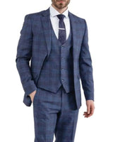 White Label Suit Tapered Fit Prince Of Wales 84060 Check 3 Piece Blue