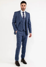 White Label Suit Tapered Fit Prince Of Wales 84060 Check 3 Piece Blue