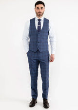 White Label Suit Tapered Fit Prince Of Wales 84060 Check 3 Piece Blue
