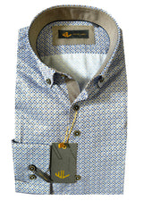 White Label Tapered Fit Casual Shirt Blue/Brown Geometric Northern