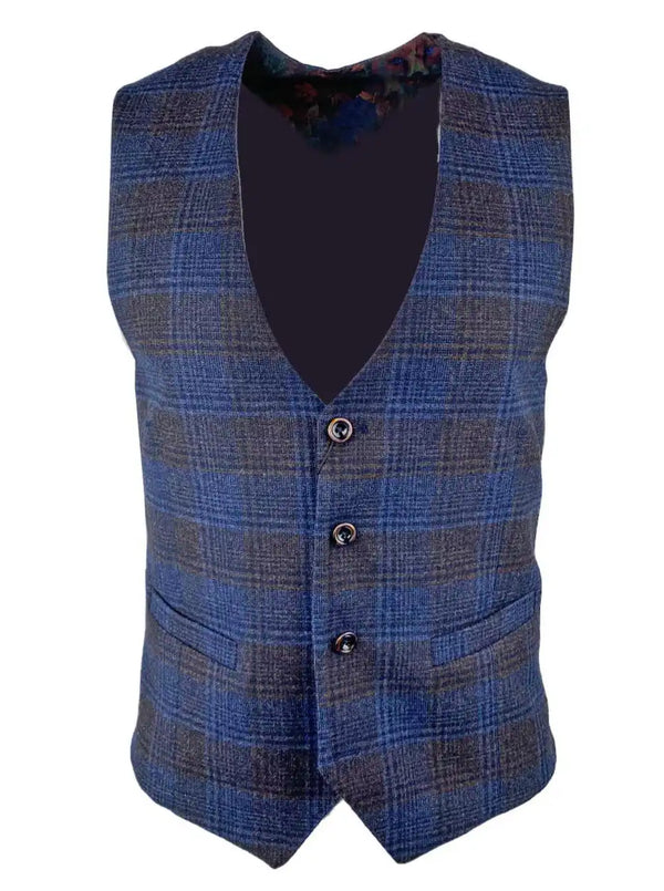 White Label Tapered Fit Navy Check POW 86028 Waistcoat - 