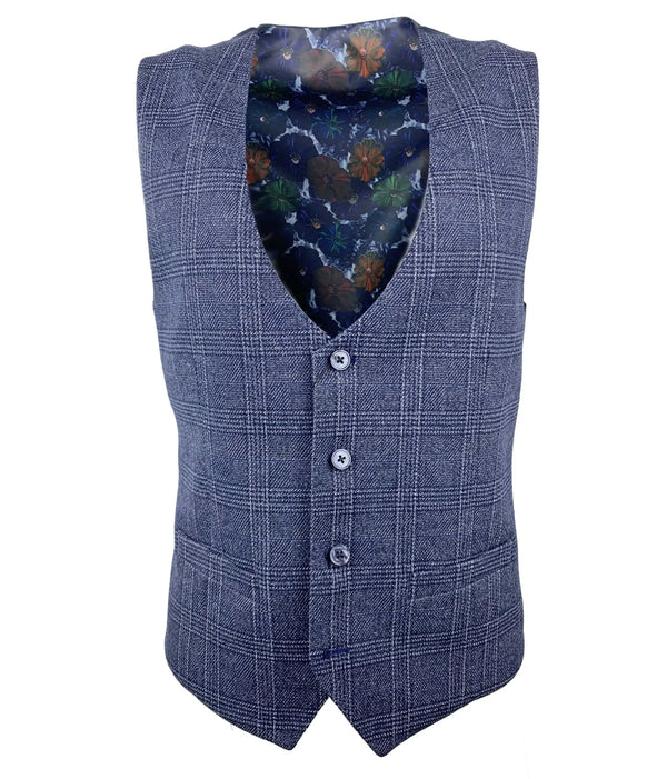 White Label Tapered Fit Navy/Grey POW Check Waistcoat