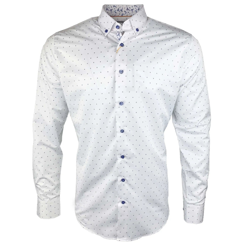 White Label Tapered Fit Shirt White Blue Geometric