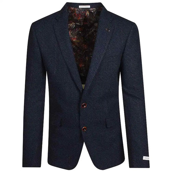 White Label Tapered Fit Sports Jacket Windowpane Check Jasper Blue