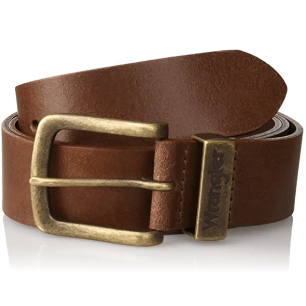 Wrangler Men\'s Belt Metal Loop Leather Belt Cognac